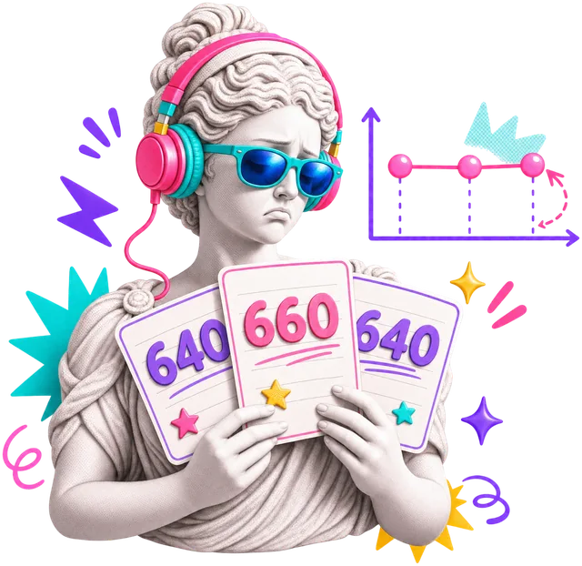 Estátua da Rabiski segurando três redações com as notas 640, 660 e 640